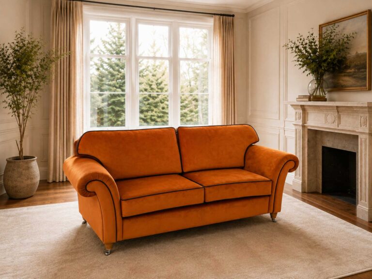 Roberts Upholstery Orange Velvet Sofa